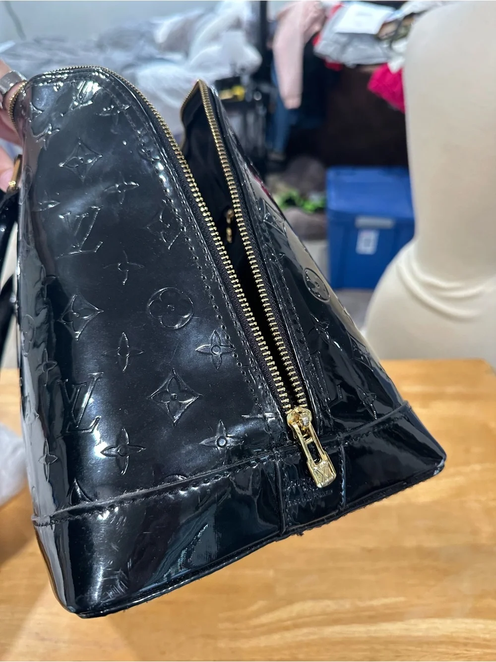 Black Patent Leather Purse with Gold Hardware with dark purple NWT wallet